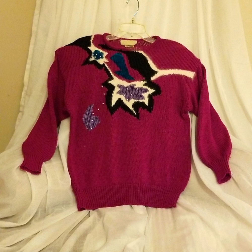 Womens L Retro Fuschia Sweater